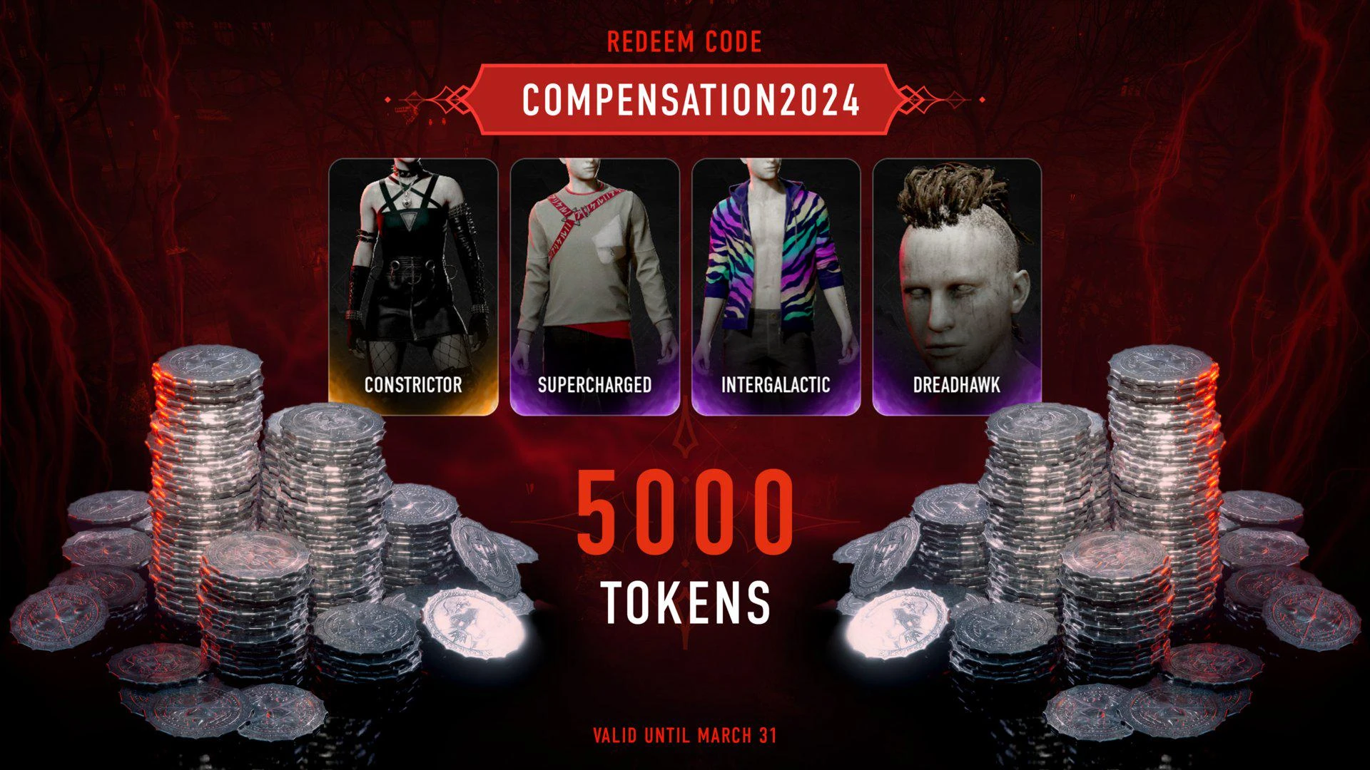 Авторы королевской битвы "Vampire: The Masquerade - Bloodhunt" предлагают вам забрать 5000 токенов