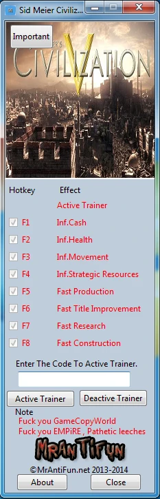 Sid Meier's Civilization 5: Трейнер/Trainer (+8) [1.0.3.142] {MrAntiFun}