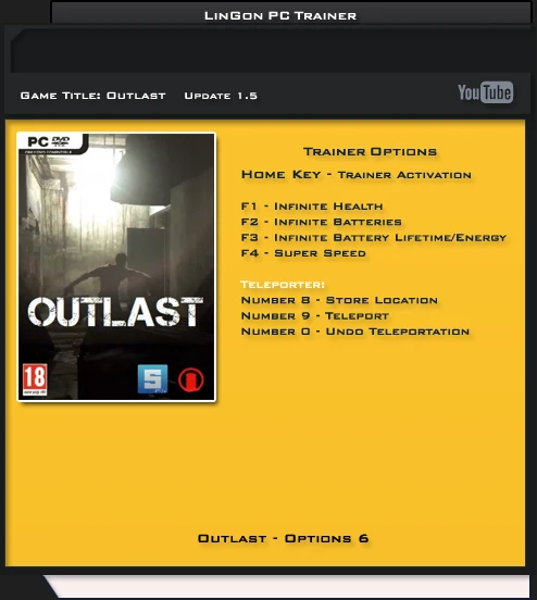 Outlast: Трейнер/Trainer (+6) [1.5: Fixed Version] {LinGon}