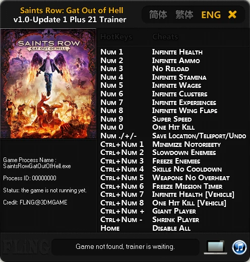 Saints Row ~ Gat Out of Hell: Трейнер/Trainer (+21) [1.0 ~ Update 1] {FLiNG}