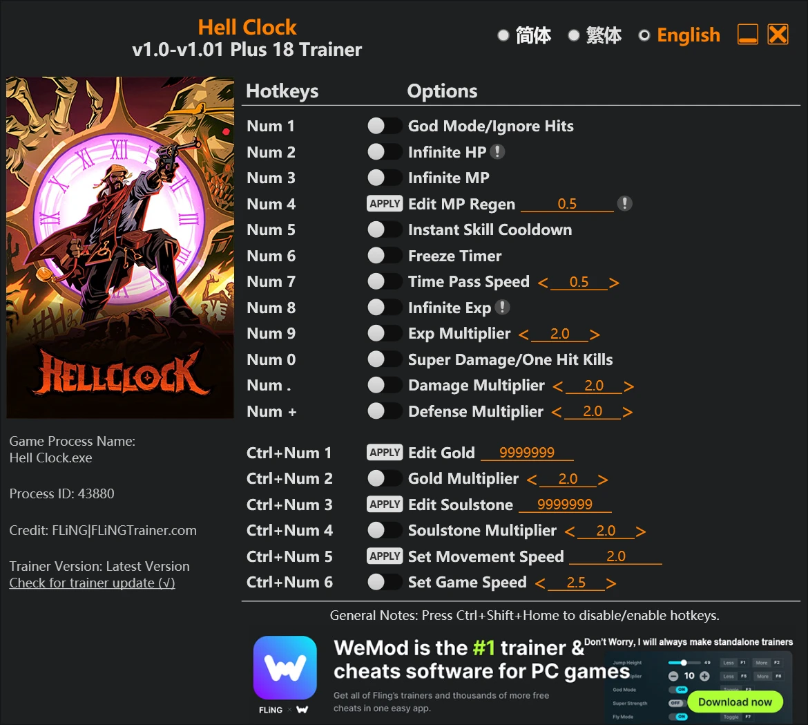 Hell Clock "Трейнер +18 от FLiNG: Здоровье, мана, золото, опыт, супер урон" [1.1]
