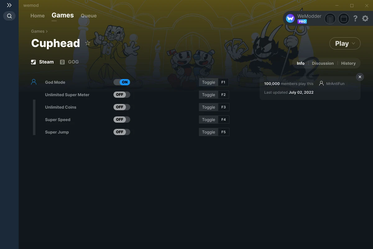 Cuphead "Трейнер +5" [UPD: 02.07.2022] {MrAntiFun / WeMod}
