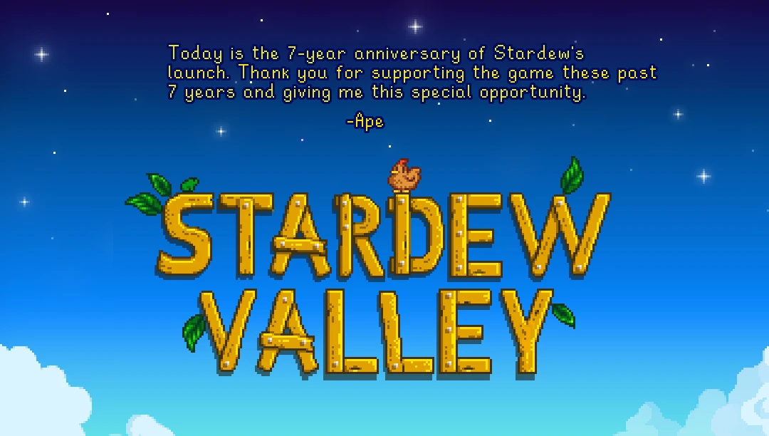 Stardew Valley исполнилось семь лет и создатель поблагодарил поклонников в Steam