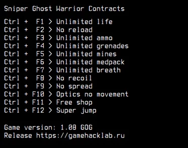 Sniper: Ghost Warrior Contracts: Трейнер/Trainer (+12) [1.08 GOG] {LIRW / GHL} - Updated: 02.02.2021