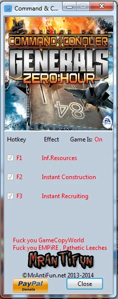 Command & Conquer: Generals ~ Zero Hour: Трейнер/Trainer (+3) [1.04] {MrAntiFun}