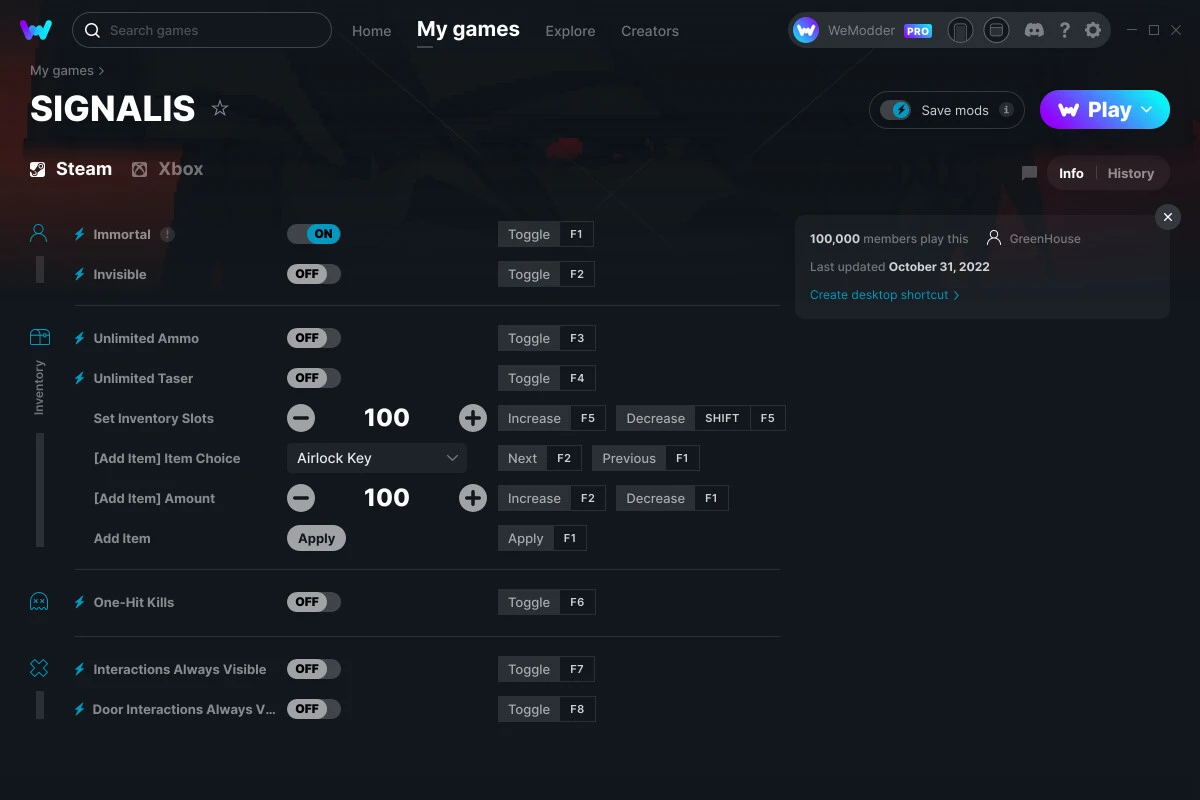 SIGNALIS "Трейнер +11" [UPD: 31.10.2022] {GreenHouse / WeMod}
