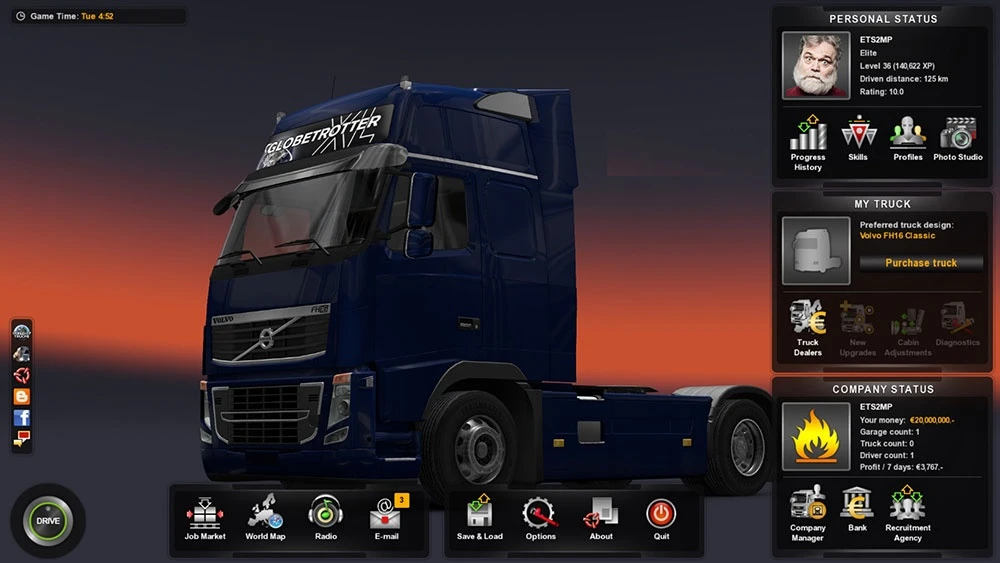 Euro Truck Simulator 2: Сохранение/SaveGame (20 миллионов, 36 уровень все автосалоны)