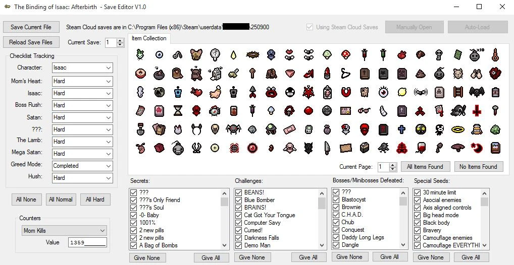 The Binding of Isaac: Afterbirth: Редактор Сохранений / Save Editor