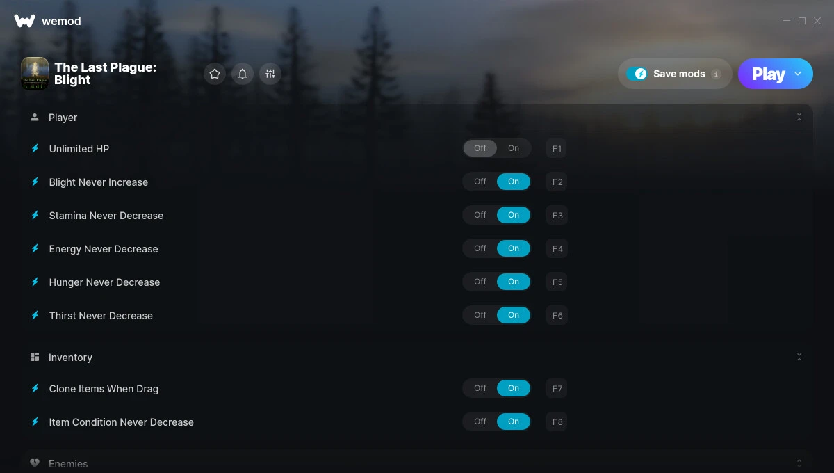 The Last Plague: Blight "Трейнер +11 от WeMod: Здоровье, голод, жажда, предметы и пр"