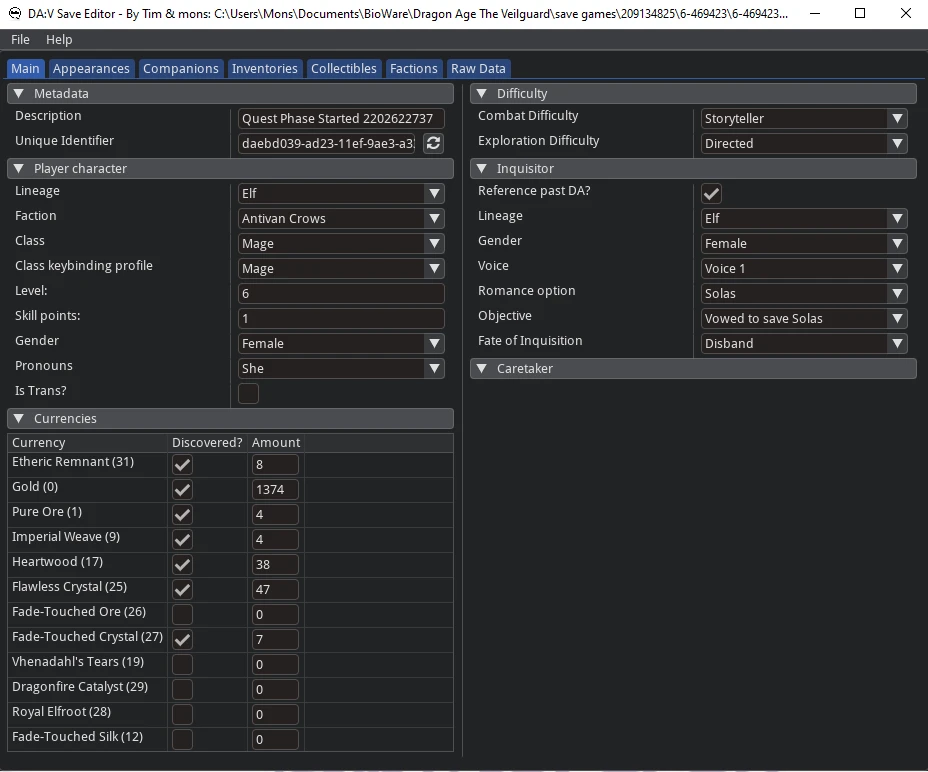 Dragon Age: The Veilguard "Редактор сохранений - DAV Save Editor" [1.6.0] {tim and mons}