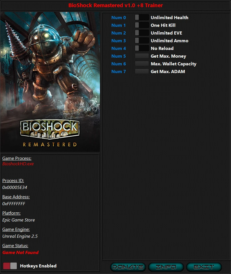BioShock Remastere "Трейнер +8 от iNvIcTUs oRCuS: Здоровье, ева, патроны и пр" [1.0/Epic]