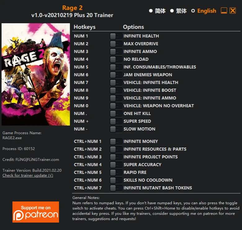 RAGE 2: Трейнер/Trainer (+20) [1.0 - UPD: 19.02.2021] {FLiNG}