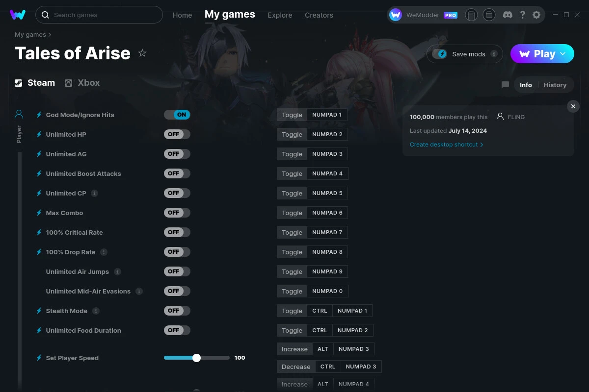 Tales of Arise "Трейнер +29" [UPD: 14.07.2024] {FLiNG / WeMod}