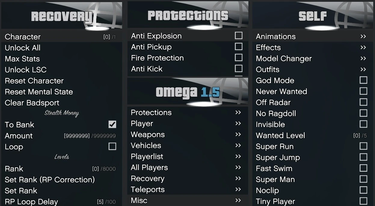 Grand Theft Auto 5 (GTA V): Чит-Мод/Cheat-Mode (Omega v1.5) [1.52]