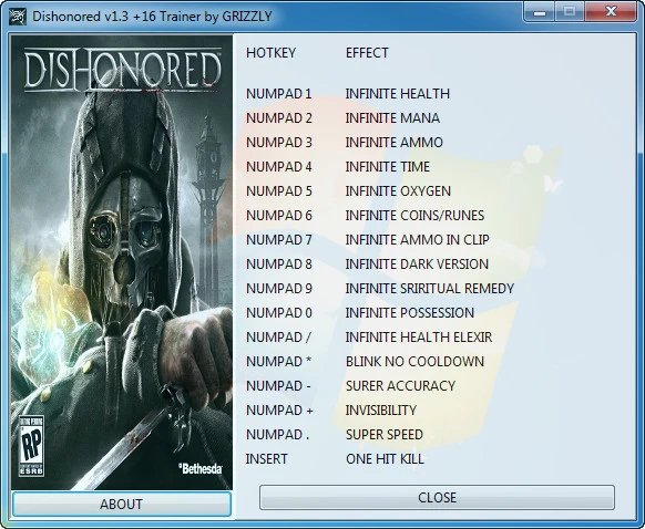 Dishonored: Трейнер/Trainer (+16) [1.3] {GRIZZLY / PlayGround.ru}