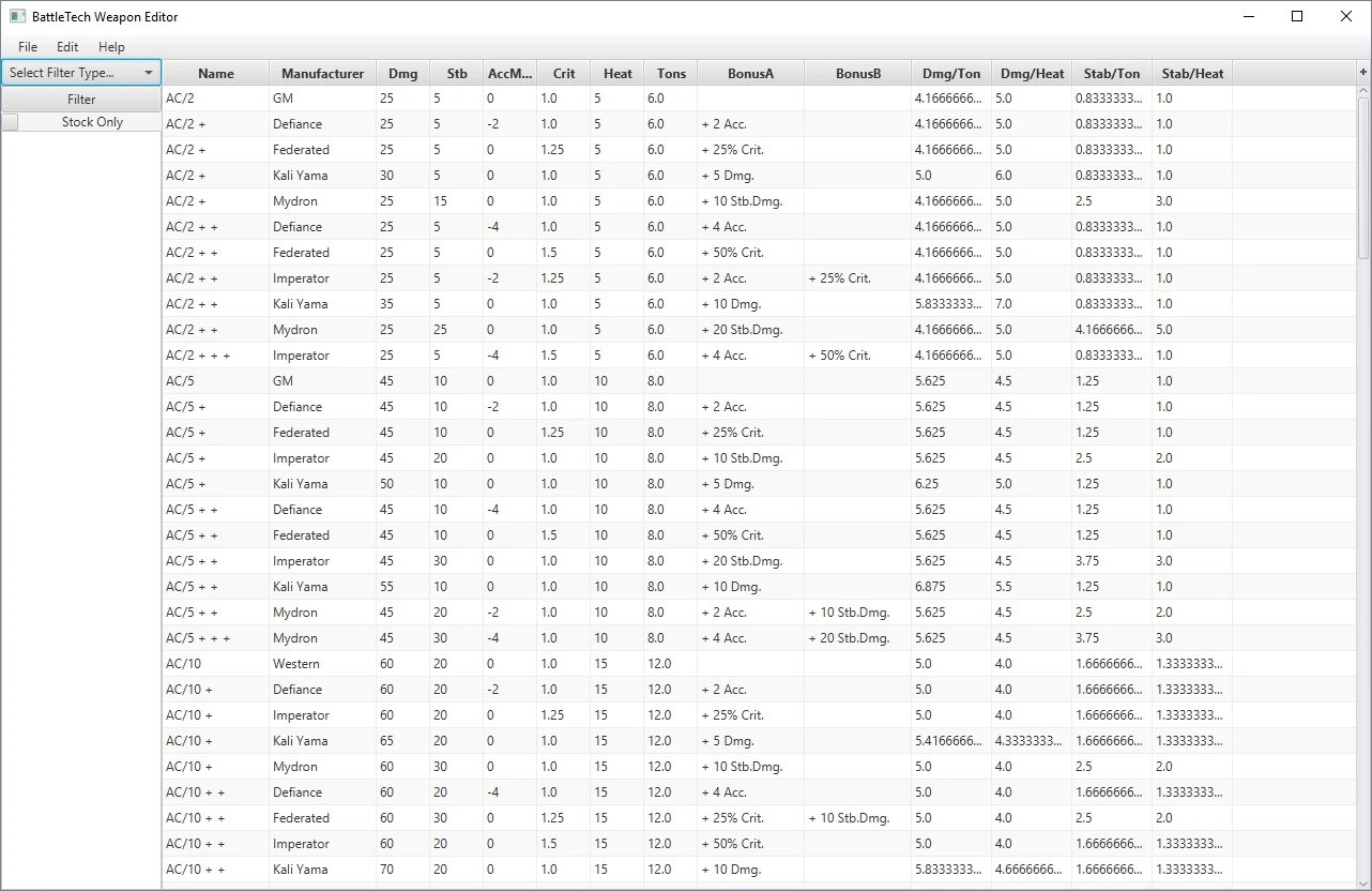 BattleTech "Weapon Editor"