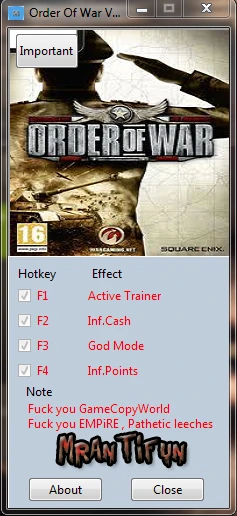 Order of War: Трейнер/Trainer (+3) [1.0.2423: DX10] {MrAntiFun}