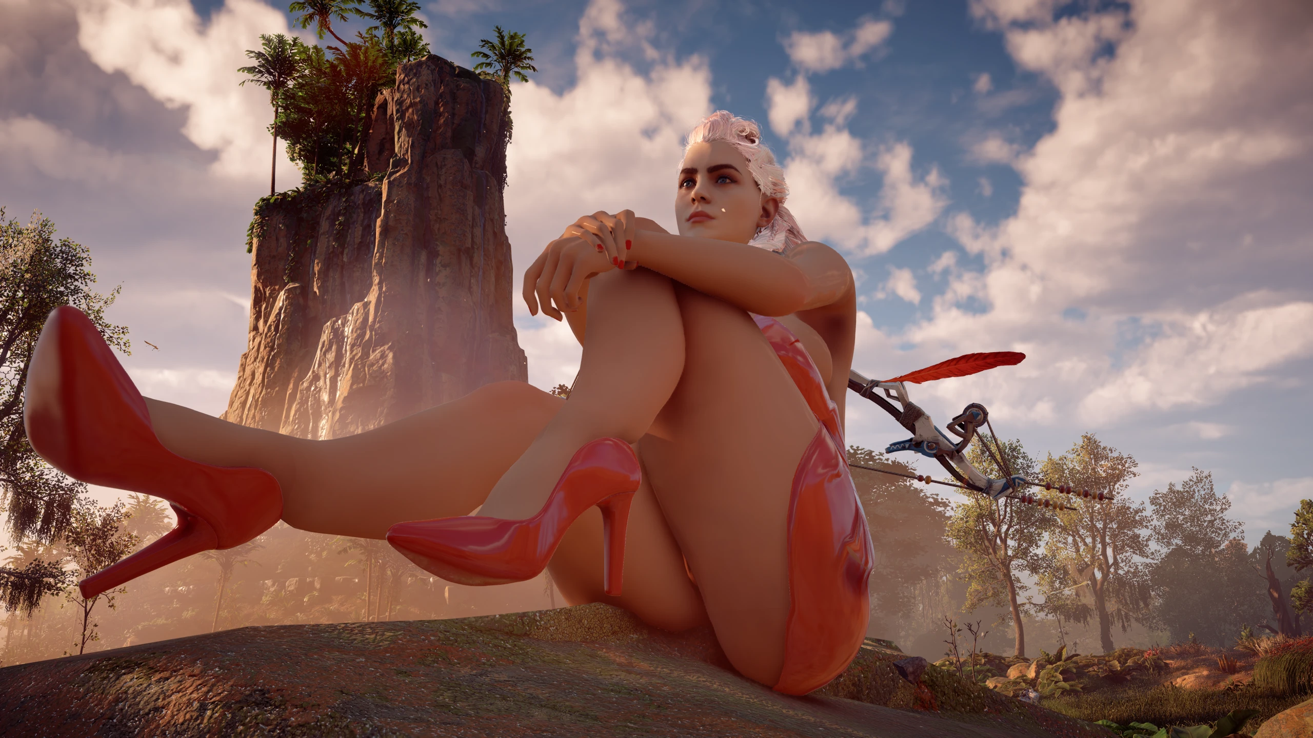 Horizon Zero Dawn "Элой в латексном платье с мини юбкой (С физикой тела)"