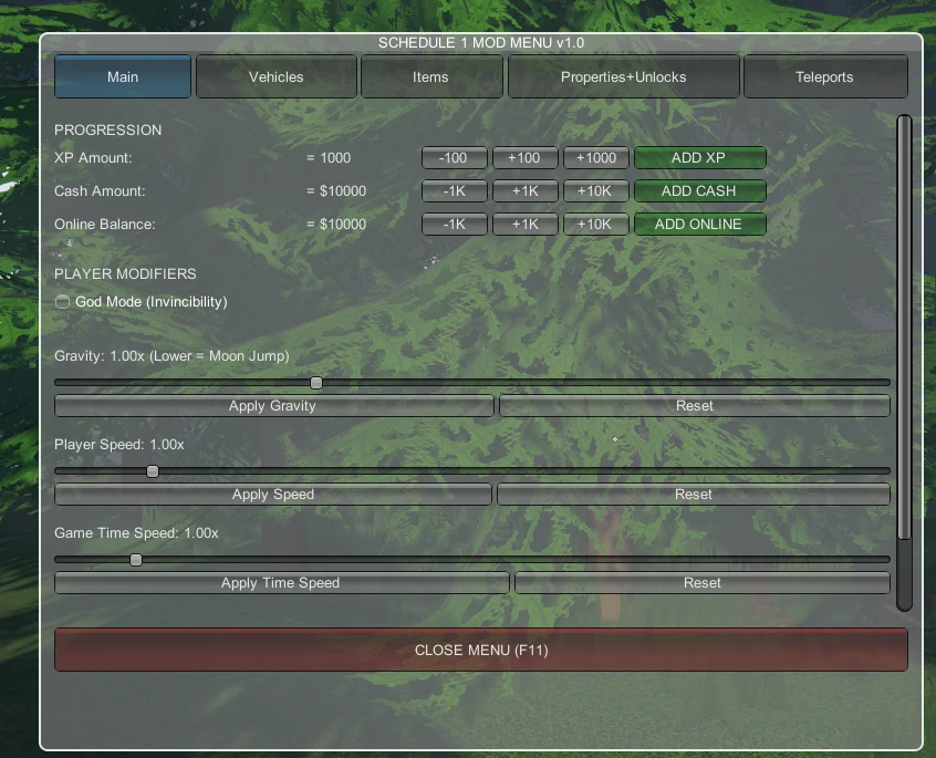Schedule 1 "Чит меню" [1.0.5] {JesusGodGod}