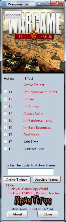 Wargame ~ Red Dragon: Трейнер/Trainer (+9) [All Versions] {MrAntiFun}