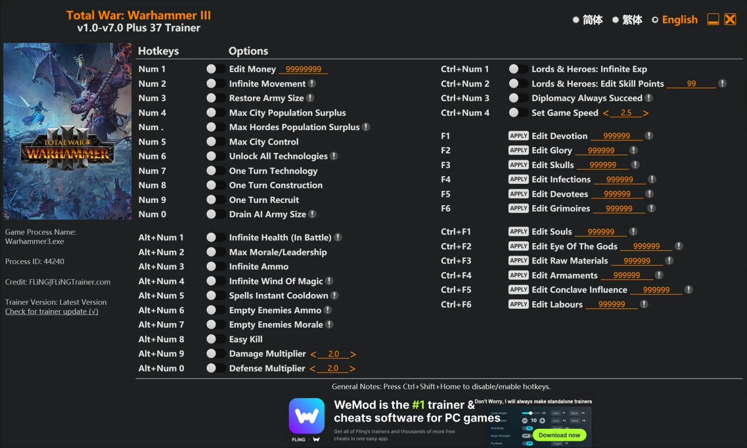 Total War: Warhammer 3 "Трейнер +37" [1.0 - 7.0] {FLiNG}