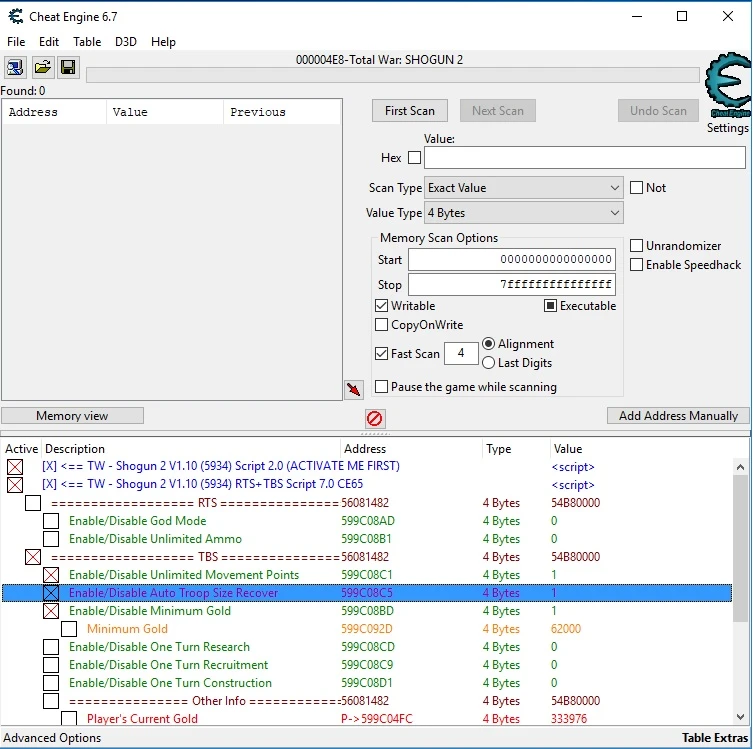 Total War: Shogun 2: Таблица для Cheat Engine [UPD: 14.05.2016]