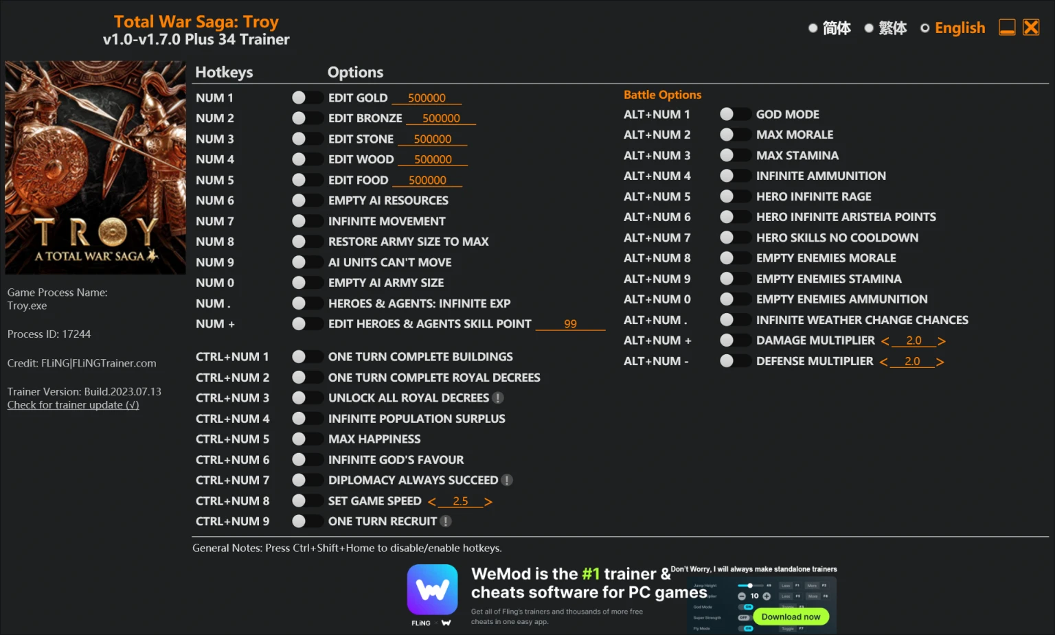 Total War Saga: Troy "Трейнер +34" [1.0 - 1.7.0] {FLiNG}