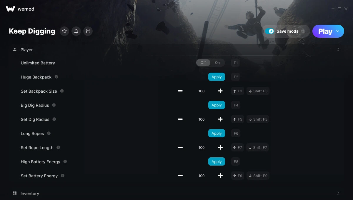 Keep Digging "Трейнер +42 от WeMod: Редактор игрока и инвентаря"