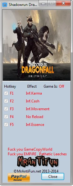 Shadowrun Dragonfall ~ Director Cut: Трейнер/Trainer (+4) [2.0.4] {MrAntiFun}