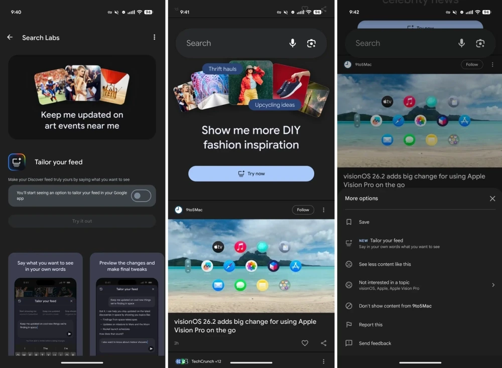 Google начала тестировать настройку ленты Discover с помощью текстовых команд