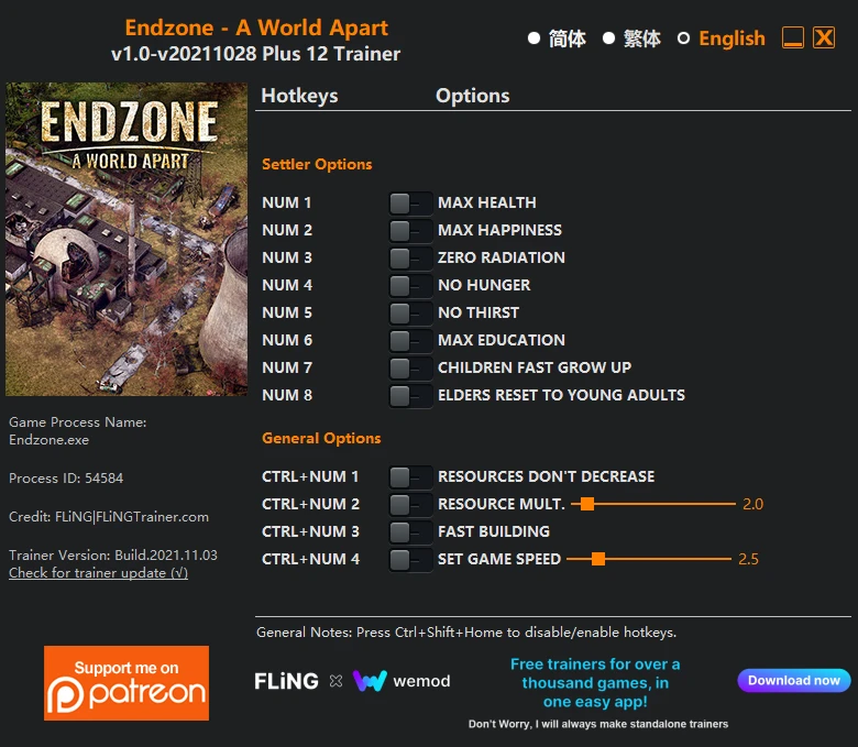 Endzone - A World Apart: Трейнер/Trainer (+12) [1.0 - UPD: 28.10.2021] {FLiNG}