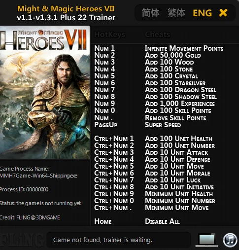Might and Magic: Heroes 7: Трейнер/Trainer (+22) [1.1 - 1.3.1 : 64 Bit] {FLiNG}