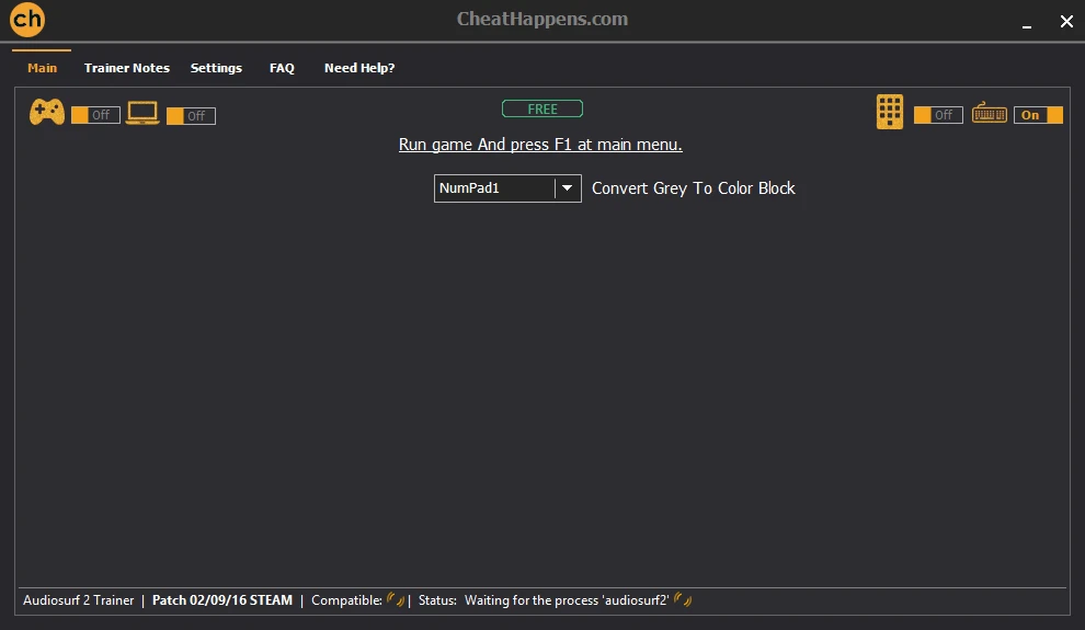 Audiosurf 2: Трейнер/Trainer (+1: Color Convert / Конвертация Цвета) [1.0] {0x90}