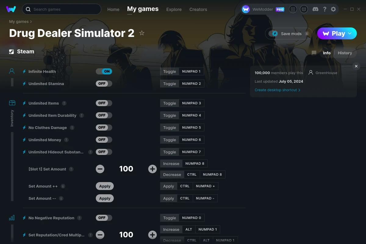 Drug Dealer Simulator 2 "Трейнер +15" [UPD: 05.07.2024] {GreenHouse / WeMod}
