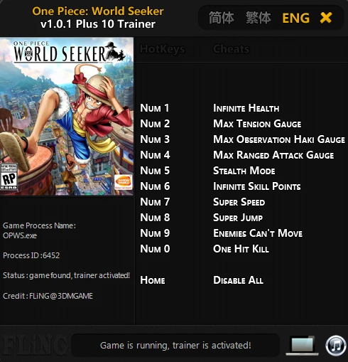 One Piece: World Seeker: Трейнер/Trainer (+10) [1.0.1] {FLiNG}