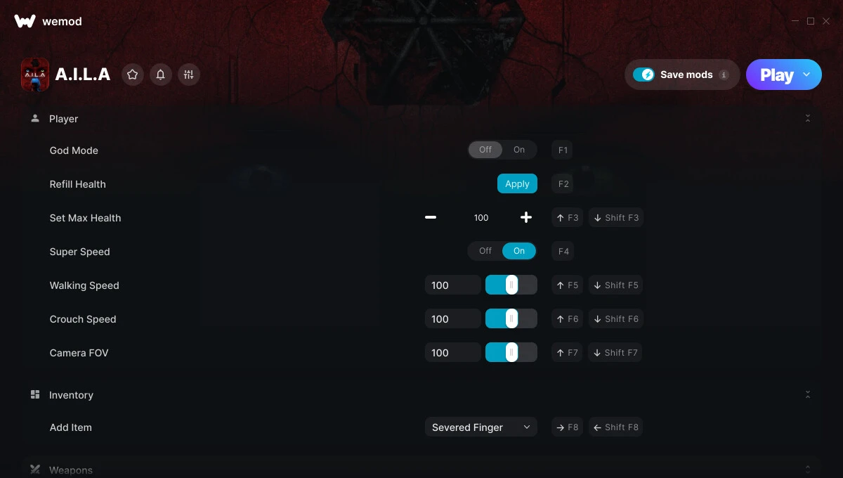 A.I.L.A "Трейнер +15 от WeMod: Редактор игрока и оружия"