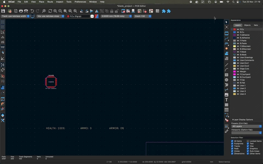 Энтузиаст запустил Doom в редакторе печатных плат KiCAD и на экране осциллографа