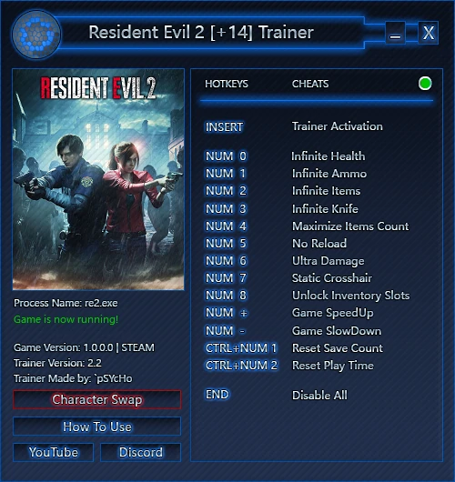 Resident Evil 2: Трейнер/Trainer (+14 / Character Swap) [2.2 | STEAM] {'pSYcHo}