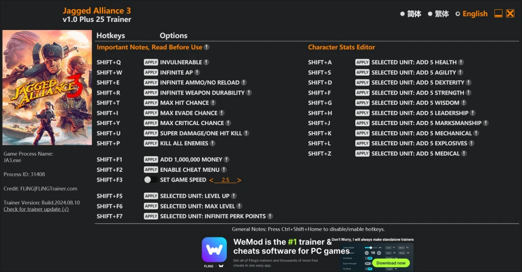 Jagged Alliance 3 "Трейнер +25" [1.0] {FLiNG}