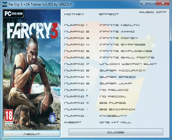 Far Cry 3: Трейнер/Trainer (+16) [1.05] {GRIZZLY / PlayGround.ru}