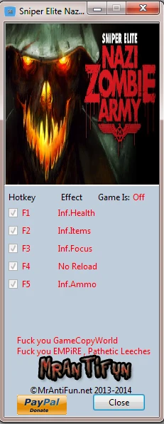 Sniper Elite ~ Nazi Zombie Army: Трейнер/Trainer (+5) [1.06] {MrAntiFun}