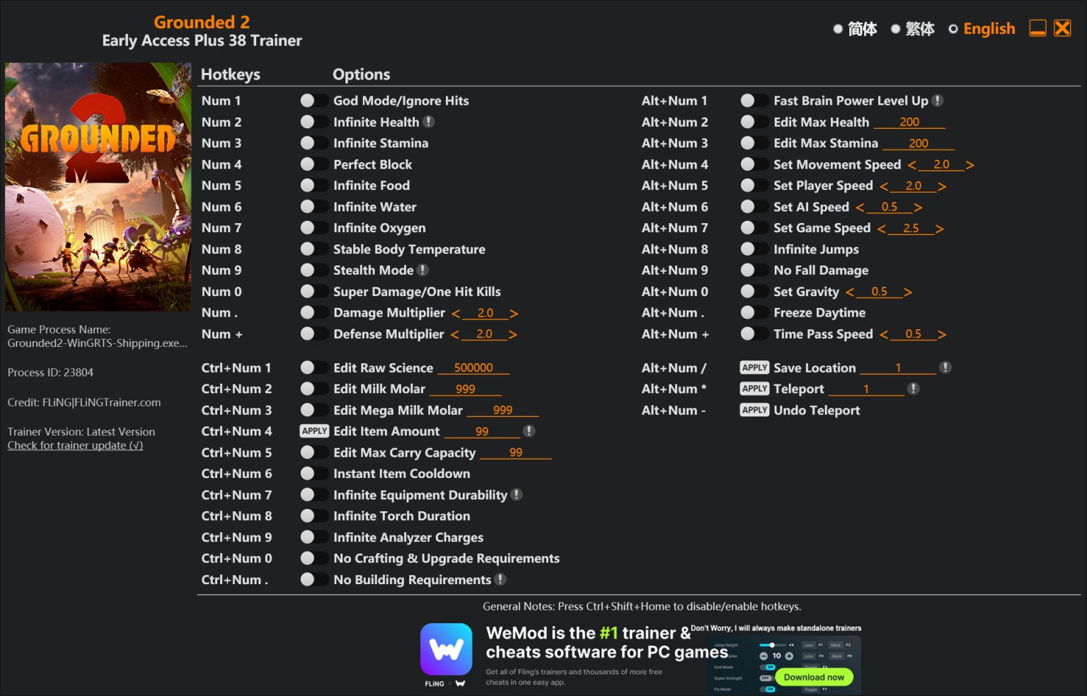 Grounded 2 "Трейнер +38" [UPD: 07.08.2025] {FLiNG}