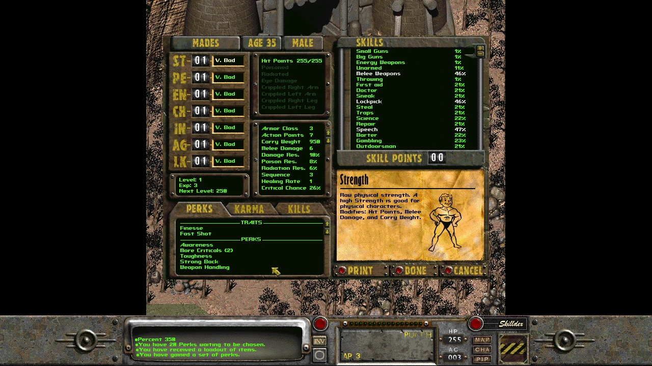 Fallout 2 "Чит-мод: Настраиваемый набор предметов и привилегий, которые можно получить в начале игры" [1.1] {NovaRain}