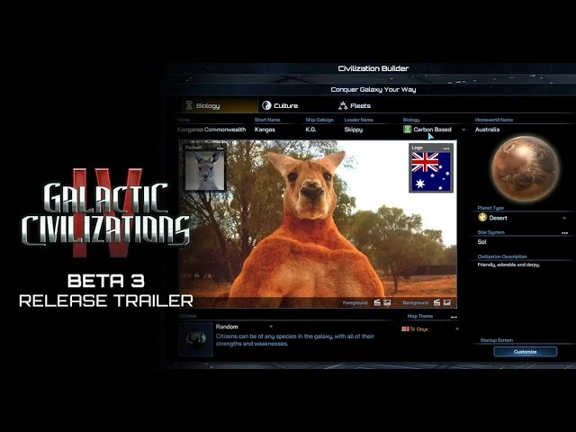 В 3-й бета-версии Galactic Civilizations 4 добавлены пользовательские цивилизации, новые события для лидеров