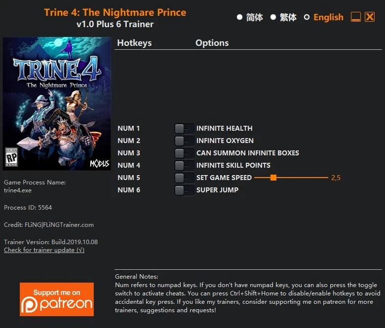 Trine 4: The Nightmare Prince: Трейнер/Trainer (+6) [1.0] (FLiNG)