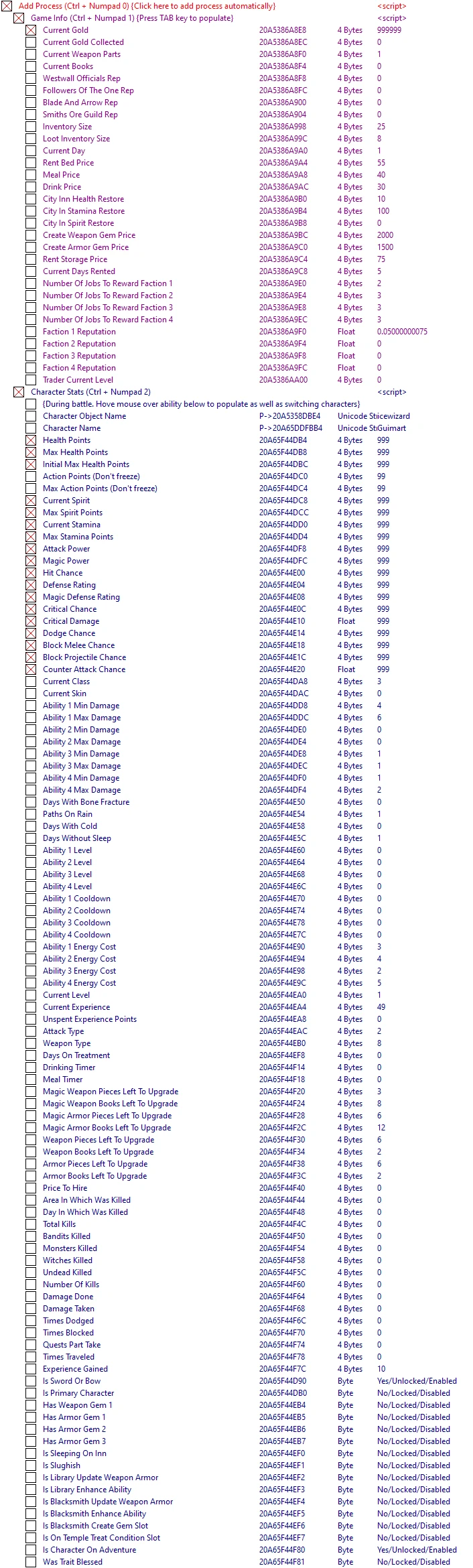Paths & Danger "Таблица для Cheat Engine" [1.0.1.0] {ndck76}