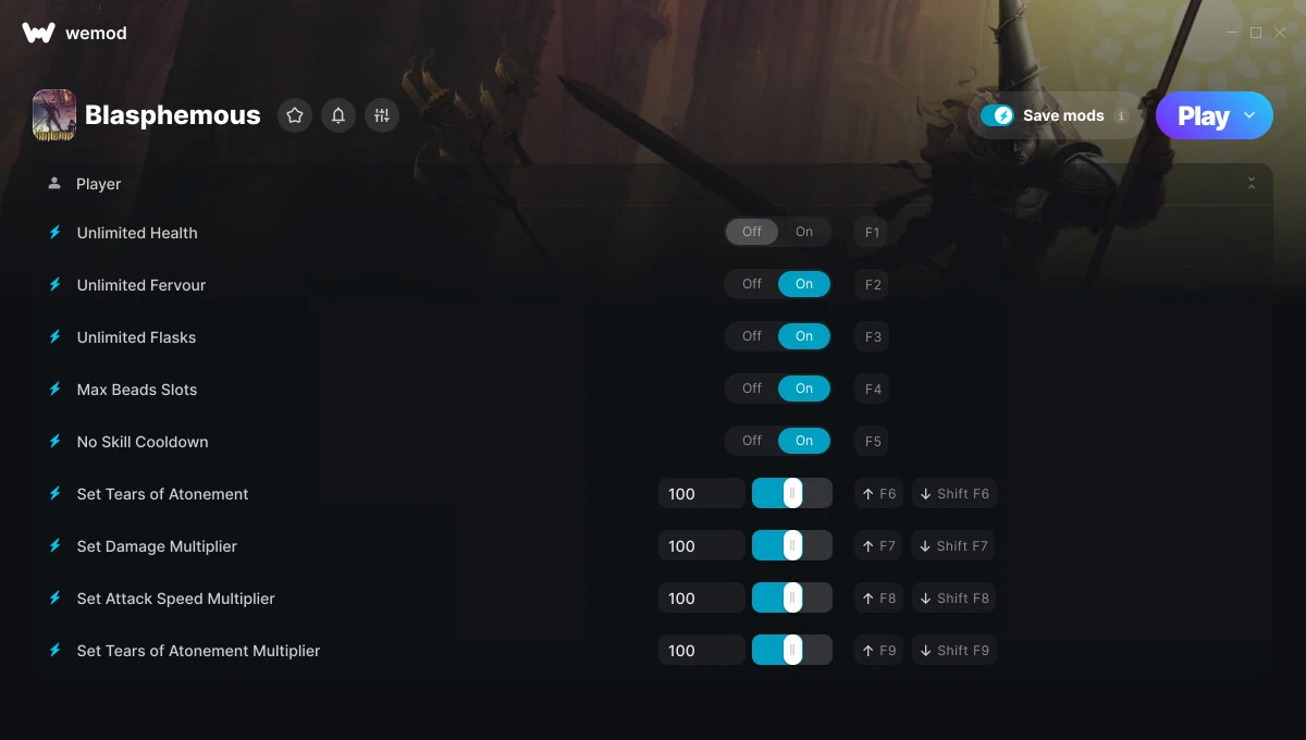 Blasphemous "Трейнер +9 от WeMod: Здоровье, рвение, флаконы и пр"