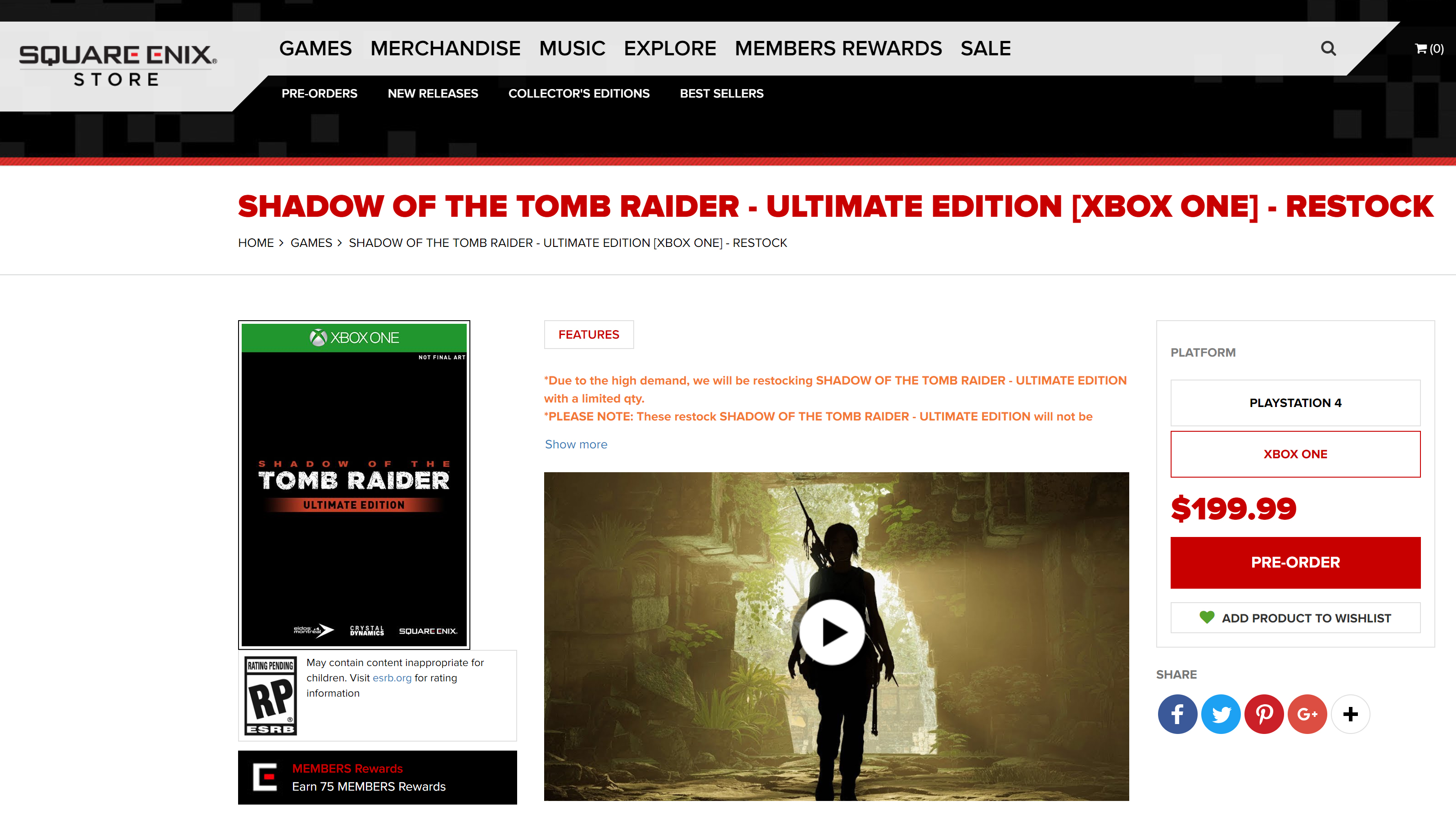 Коллекционное издание Shadow of the Tomb Raider снова доступно в Square Enix Store