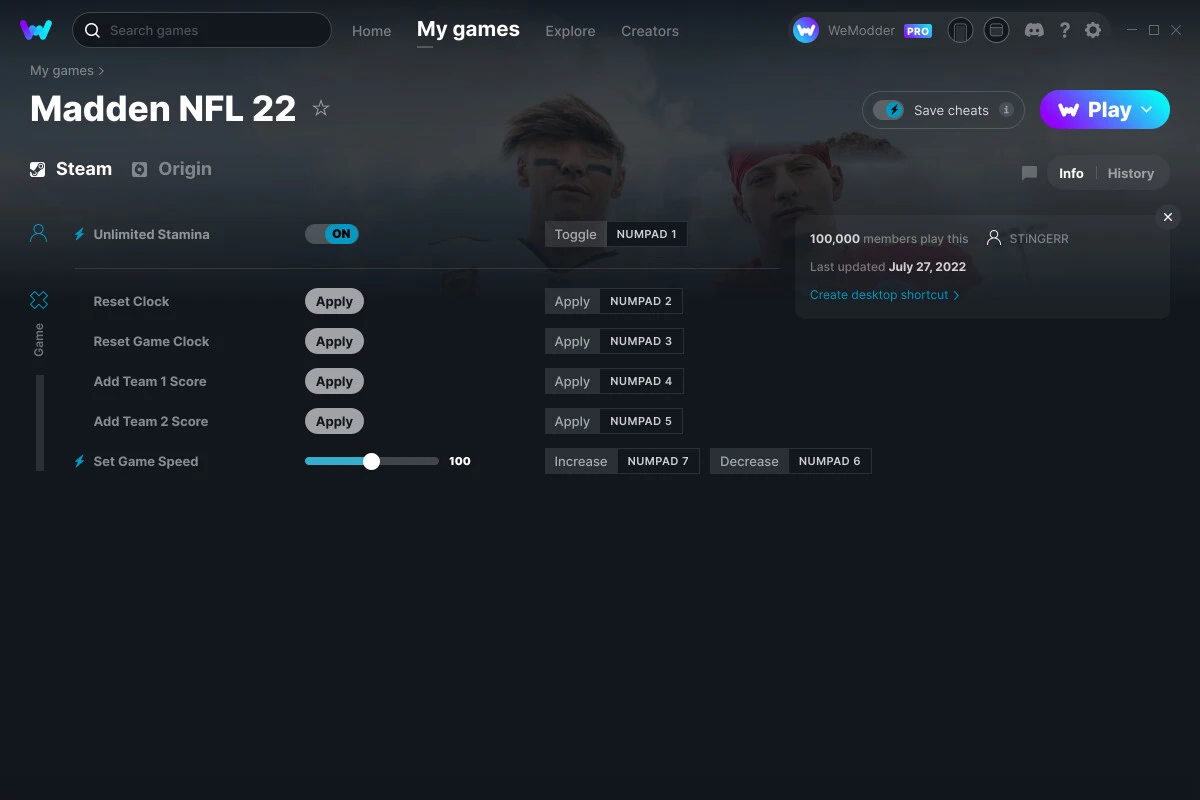 Madden NFL 22 "Трейнер +6" [UPD: 28.07.2022] {STiNGERR / WeMod}