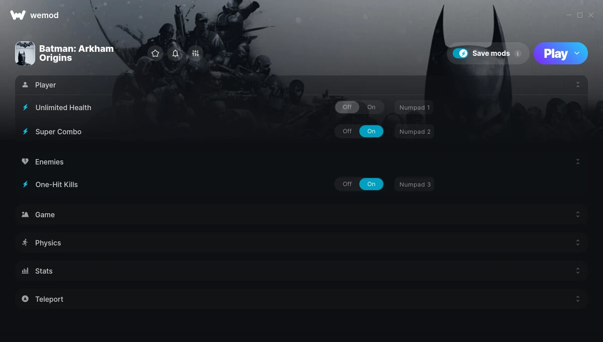 Batman: Arkham Origins "Трейнер +10 от WeMod: Здоровье, комбо, таймер и пр"